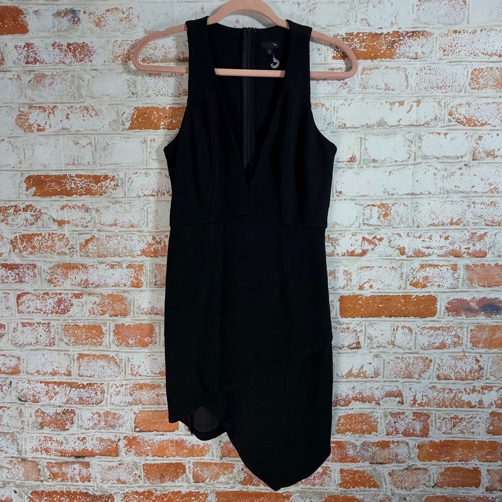 NBD Resolve Mini Dress Womens S Black Deep V-Neck Asymmetrical Hem Cocktail LBD